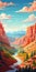 Colorful Canyon Illustration With Abstract Canyons And Cliffs