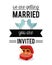 Colorful card of invited of we are getting married with wedding rings and pigeons