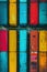 Colorful cargo containers on a dock, interconnected world of maritime shipping and distribution. Aerial view.