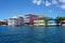 Colorful Caribbean buildings over the water