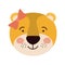 Colorful caricature cute face of female lioness animal happiness expression with bow lace