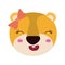 Colorful caricature cute face female lioness animal smiling expression with bow lace