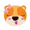 Colorful caricature cute face female lioness animal sticking out tongue expression with bow lace