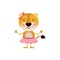 Colorful caricature of cute smile expression lioness in skirt with bow lace