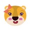 Colorful caricature face female lioness animal happiness expression with bow lace