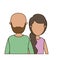 Colorful caricature faceless front view half body couple woman with ponytail side hair and bearded bald man