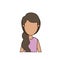 Colorful caricature faceless front view half body woman with side ponytail hair