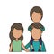 Colorful caricature faceless front view half body young family parents with boy on his back