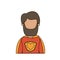 Colorful caricature faceless half body super hero man with beard and moustache