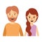 Colorful caricature half body couple woman with ponytail side hair and bearded man