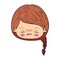 Colorful caricature kawaii face little girl with braided hair and facial expression angry with closed eyes