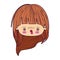 Colorful caricature kawaii face little girl with wavy long hair and facial expression of madness