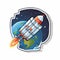Colorful Caricature Sticker: Rocket Blasting Off Into Space
