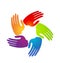 Colorful caring supportive hands icon vector