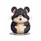 Colorful Cartoon Black Hamster On White Background