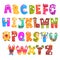 Colorful cartoon children English alphabet with funny monsters. Education and development of children detailed colorful