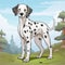 Colorful Cartoon Dalmatian Dog On Green Grass Field