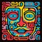 Colorful Cartoon Face With Aztec Style Design: Dynamic Linear Compositions And Algorithmic Artistry