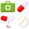 Colorful cartoon first aid kit content set
