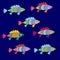 Colorful cartoon fishes pattern in vector. Funny underwater animals