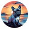 Colorful Cartoon French Bulldog Portrait With Sunset