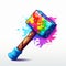Colorful Cartoon Hammer: Pixelated Realism With Watercolor Illustrations