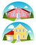 Colorful cartoon houses on white background