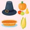 Colorful cartoon icons for thanksgiving day pumpkin holiday vector design leaf season celebration