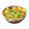 Colorful Cartoon Illustration Of Guacamole And Chips On White Background