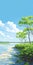 Colorful Cartoon Illustration Of Mangrove Trees By The River