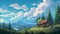 Colorful Cartoon Landscape Wallpaper With Kangchenjunga Cabin