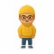 Colorful Cartoon Man Emoji In Yellow Jacket With Glasses