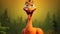Colorful Cartoon Ostrich On Hill With Expressive Eyes