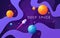 Colorful cartoon outer space background, design, banner, artwork.