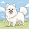 Colorful Cartoon Pomeranian Dog Illustration On White Grass