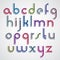 Colorful cartoon slim font, rounded lower case letters with whit