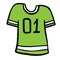 Colorful cartoon soccer uniform t-shirt. Colorful cartoon soccer uniform t-shirt text number one. Doodle