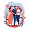 A Colorful Cartoon Style Diverse Polygamy Lovers, Open Relationship and Free Love Illustration