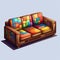 Colorful Cartoon Style Sofa With Retro Feel And Detailed Shading