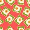 Colorful cartoon toast with avocado butter and fried egg seamless pattern template