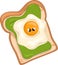 Colorful cartoon toast with avocado butter and fried egg template.