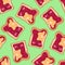 Colorful cartoon toast with cute face  jam and butter seamless pattern template.