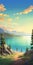 Colorful Cartoon Vector Travel Posters: Explore Beautiful Lake Tahoe