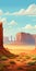 Colorful Cartoonish Realism: Monument Valley Desert Landscape Illustration