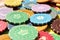 Colorful casino chips background.