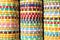 Colorful casino chips stack background.