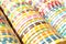 Colorful casino chips stack background.