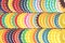 Colorful casino chips stack background.