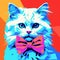 Colorful Cat With Bow Tie: A Digital Art Tribute To Andy Warhol