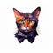 Colorful Cat With Bow Tie Sticker On White Background